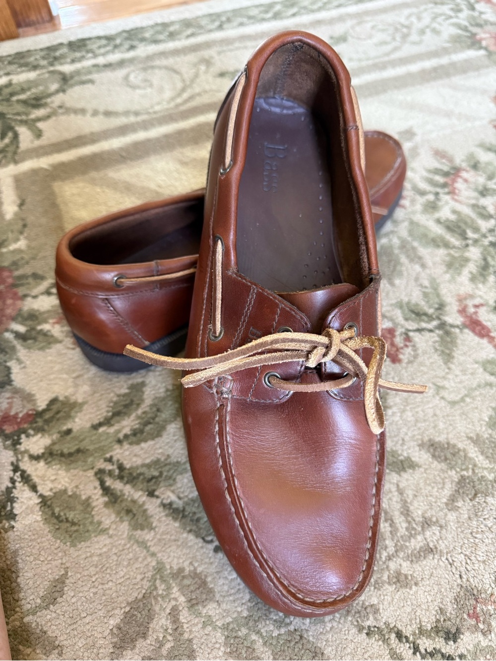 Bass Men’s Brown Leather Boat Shoes with Tan Laces